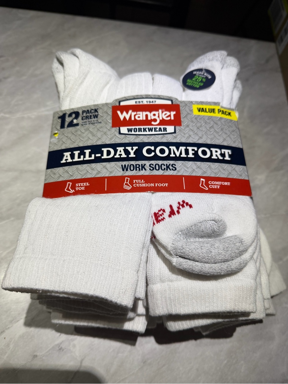 Wrangler White & Gray Crew Athletic Work Socks - Value Pack